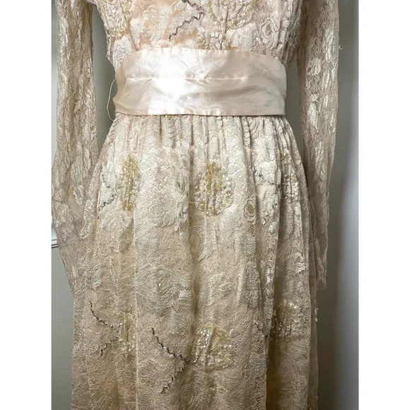 Vintage Rina Di Montella Nude Lace + Sequin Midi Dress Size 6 - Picture 7 of 10